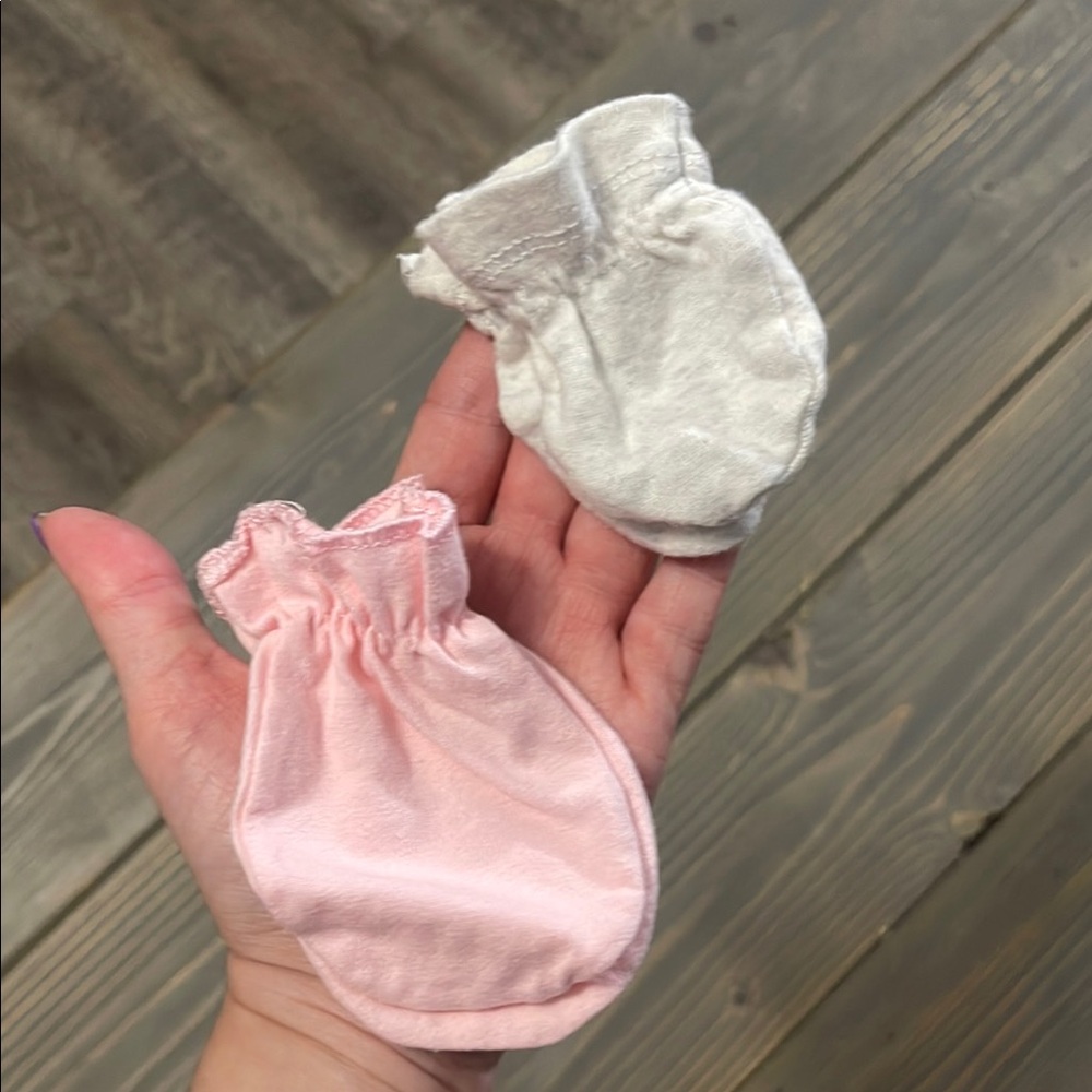 Soft Baby Mittens Set - Pink and White